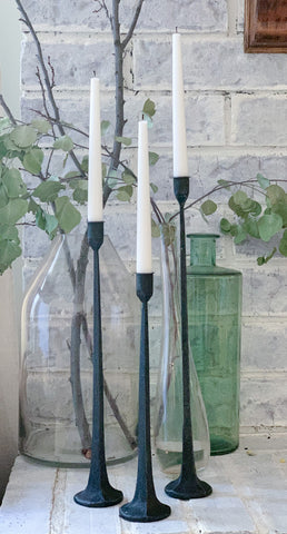 Rustic Iron Hand Forged Black Candle Stick Trio