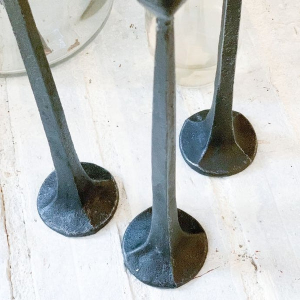 Rustic Iron Hand Forged Black Candle Stick Trio