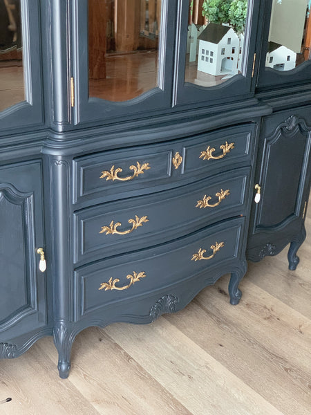 Farmhouse, French Provincial Black & Blue China Cabinet