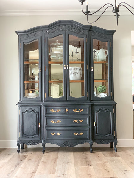 Farmhouse, French Provincial Black & Blue China Cabinet