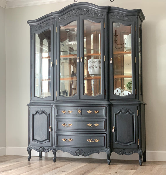 Farmhouse, French Provincial Black & Blue China Cabinet